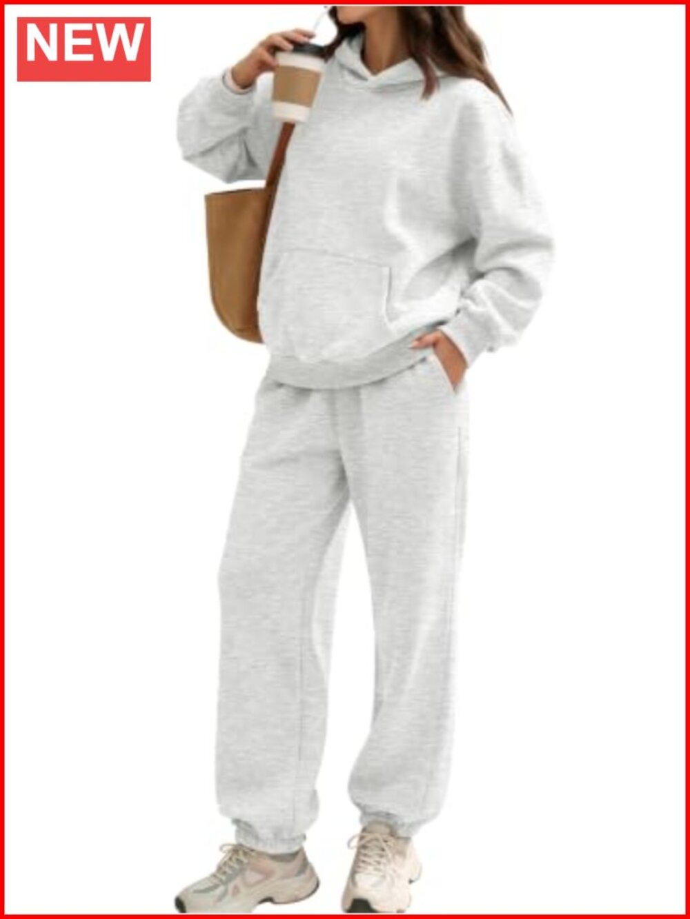 2 Piece Lounge Sweat Set Drop Shoulder Hoodie & Joggers Cotton Polyester Fleece